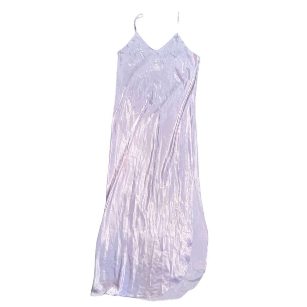 Vintage 90s Jo Intimates Womens Medium Pink‎ Satin Maxi Slip Dress Slit Lingerie